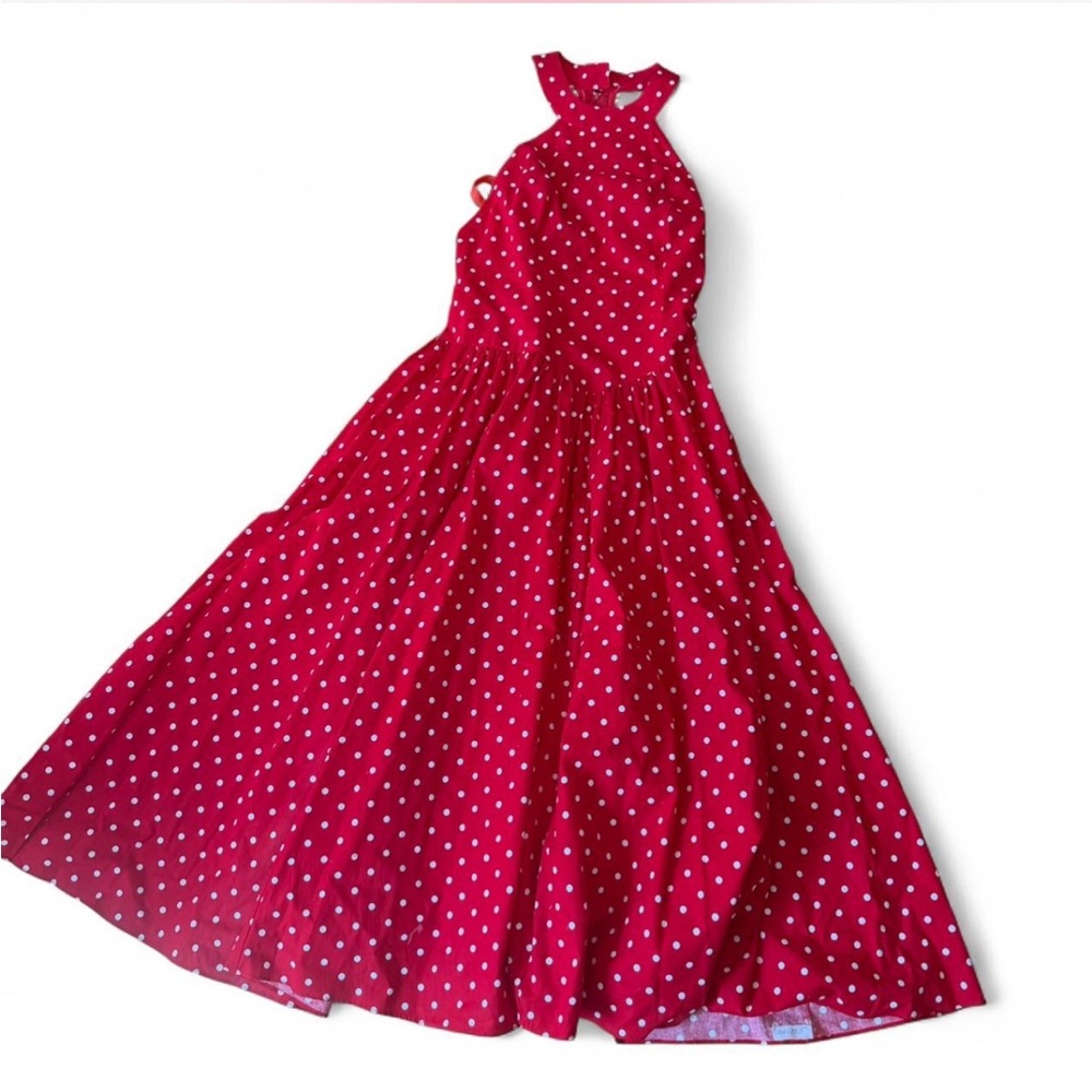 Red Polka Dot Halter Maxi Dress